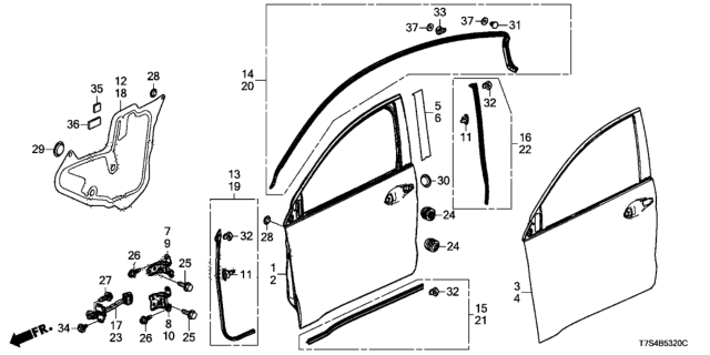 2016 Honda HR-V Sub Seal,R FR Doo Diagram for 72324-T7W-A01