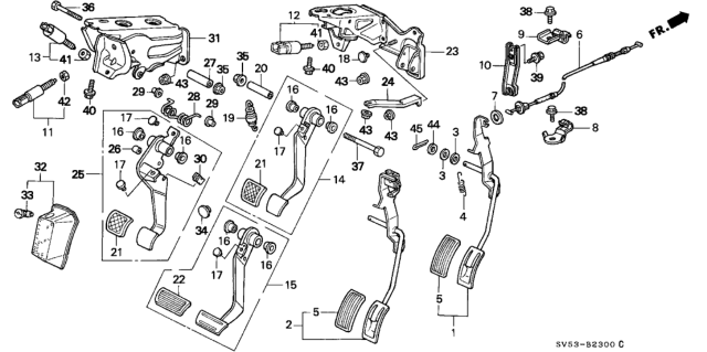 1997 Honda Accord Pedal, Clutch Diagram for 46910-SV4-A00