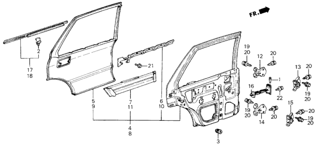 1987 Honda Civic 4 Door GL KA 5MT Rear Door Panels Diagram