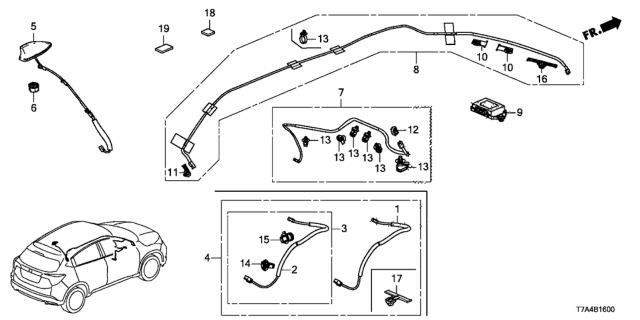 2021 Honda HR-V Antenna Assembly, Automatic Radio (Lunar Silver Metallic) (Fin) Diagram for 39150-T7W-A01ZU