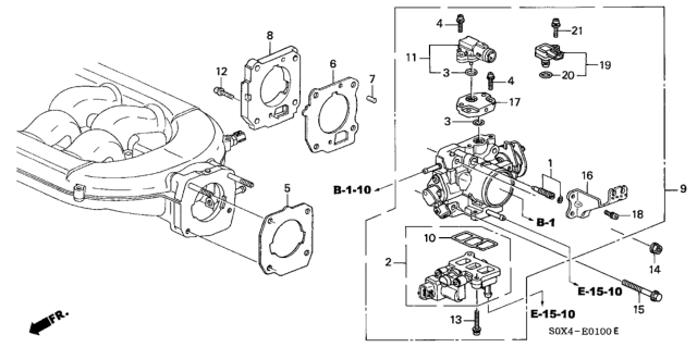 2001 Honda Odyssey Gasket B, Throttle Body Diagram for 16177-P8F-A01