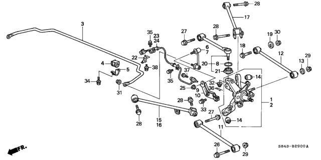 2002 Honda Accord Bush, Rear Stabilizer Holder (16Mm) Diagram for 52306-S84-A01