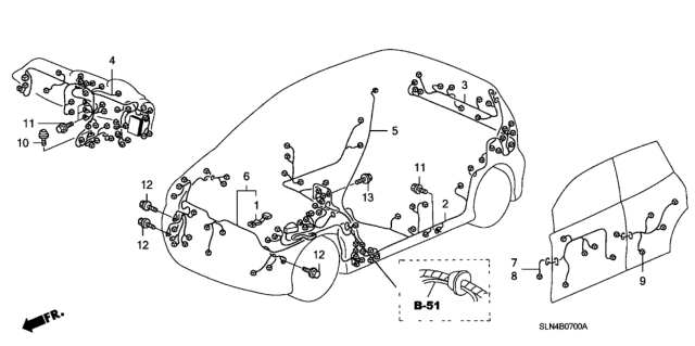 2008 Honda Fit Wire Harness, Passenger Door Diagram for 32752-SLN-A10