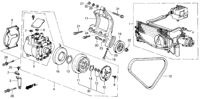 1984 Honda Civic 4 Door GL KA 3AT A/C Compressor (Sanden) Diagram