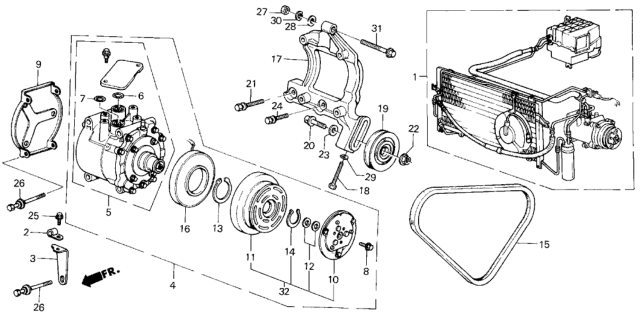 1985 Honda Civic A/C Compressor (Sanden) Diagram