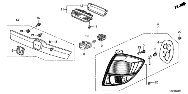 2014 Honda Fit EV Garnish Assembly, Rear License (Reflection Blue Pearl) Diagram for 74890-TX9-A01ZA