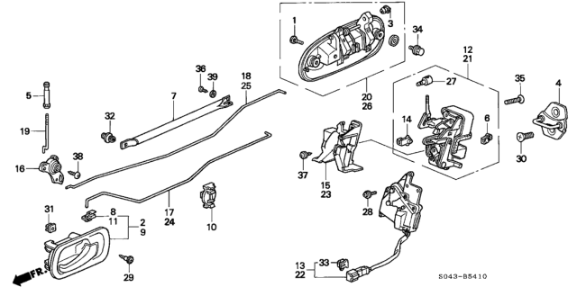 1996 Honda Civic Handle Assembly, Left Rear Door (Outer) (Granada Black Pearl) Diagram for 72680-S04-J01ZD