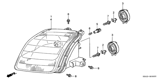1998 Honda Prelude 2 Door BASE KA 5MT Headlight Diagram