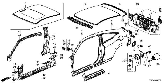 2016 Honda Civic Panel Set, Roof (Sunroof) Diagram for 62100-TBG-305ZZ