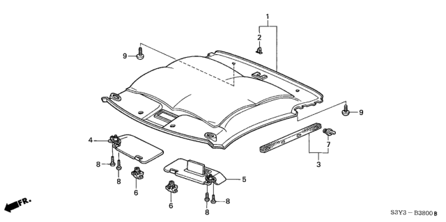 2002 Honda Insight 3 Door DX (A/C) KA 5MT Roof Lining Diagram