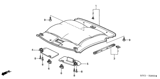 2001 Honda Insight Sunvisor Assembly, Driver Side (Clear Gray) (Mirror) Diagram for 83280-S3Y-A01ZA