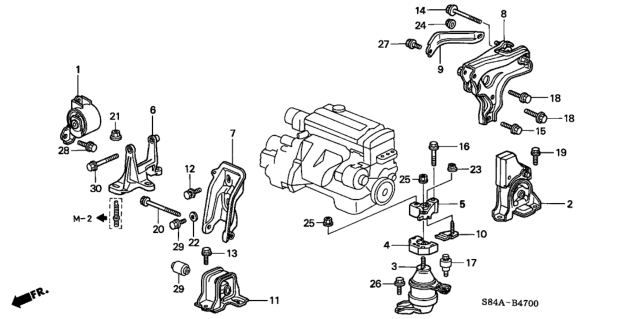 2002 Honda Accord 4 Door EX KA 5MT Engine Mounts Diagram