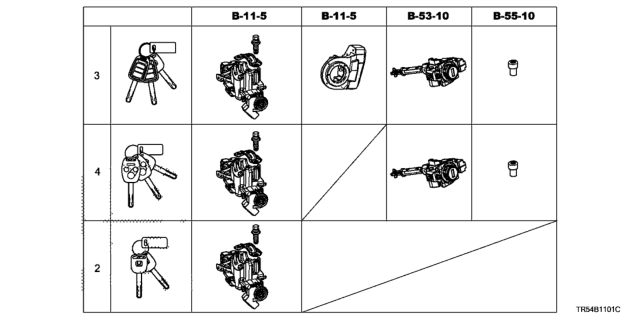 2015 Honda Civic Cylinder Set, Key Diagram for 06350-TR0-K31
