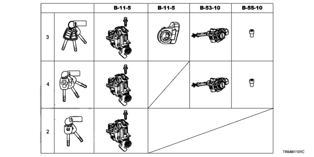 2013 Honda Civic Key Cylinder Set Diagram