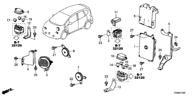 2014 Honda Fit EV Bracket, Sub-Fuse Box Diagram for 32161-TX9-A00
