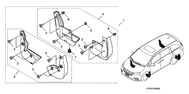 2020 Honda Odyssey 5 Door LX (HPPG 10AT) KA XAT Splash Guards (Front & Rear) Diagram