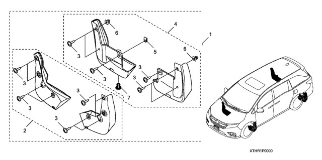 2019 Honda Odyssey Splash Guard Set, Front Diagram for 08P08-THR-100R1