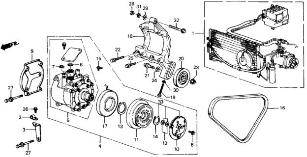 1984 Honda Civic A/C Compressor (Sanden) Diagram