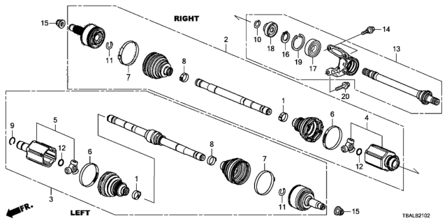 2020 Honda Civic JOINT SET, INBOARD Diagram for 44310-TEX-305