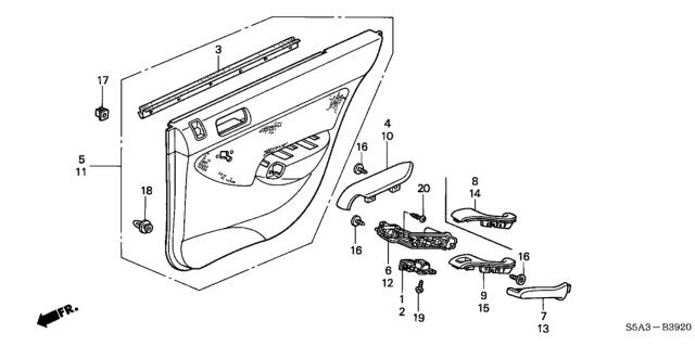 2001 Honda Civic 4 Door EX KA 5MT Rear Door Lining Diagram