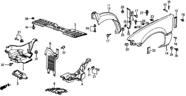 1987 Honda CRX 2 Door HF KA 5MT Front Fender Diagram