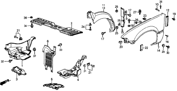 1987 Honda CRX Panel, Right Front Fender Diagram for 61111-SB2-662ZZ