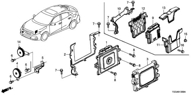 2017 Honda Civic 5 Door LX KA CVT Control Unit (Engine Room) Diagram 1