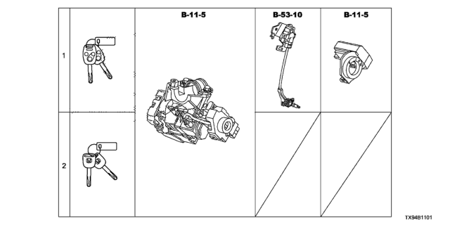 2014 Honda Fit EV 5 Door STD KL 1AT Key Cylinder Set Diagram