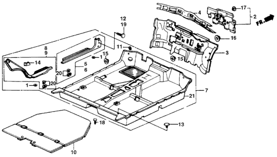 1989 Honda Civic 4 Door LX KA 4AT Floor Mat - Insulator Diagram