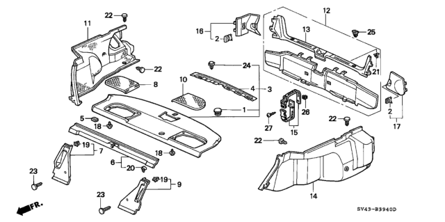 1995 Honda Accord Clip, Trunk Lid Stopper *NH120L* (STAR BLACK) Diagram for 91510-SM4-003ZH