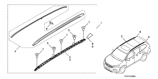 2020 Honda Pilot Roof Rails- Black Diagram