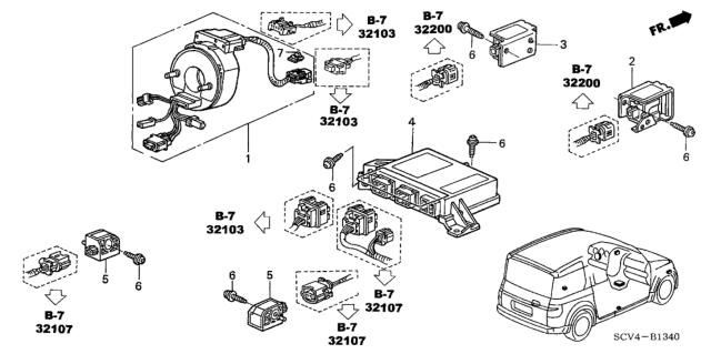 2004 Honda Element Sensor Assy., L. FR. Side Diagram for 77940-SCV-A81