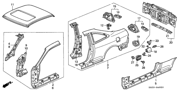 2001 Honda Accord Stiffener, RR. Bumper Face Side Diagram for 63319-S82-A01ZZ