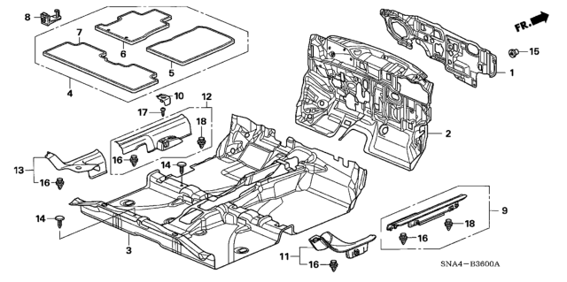 2007 Honda Civic Carpet, Floor *NH167L* (GRAPHITE BLACK) Diagram for 83301-SNX-A01ZA