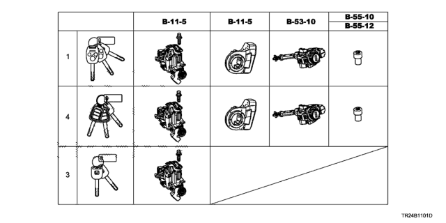 2013 Honda Civic Key Cylinder Set Diagram