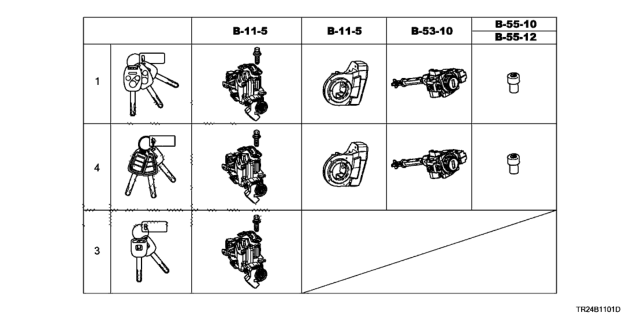 2012 Honda Civic Key Cylinder Set Diagram