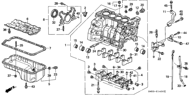 1993 Honda Accord 5 Door EX KA 5MT Cylinder Block - Oil Pan Diagram