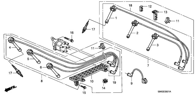 1999 Honda Accord High Tension Cord - Spark Plug (V6) Diagram