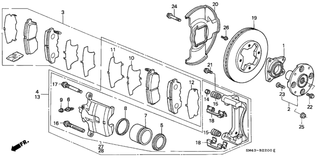 1993 Honda Accord Front Brake (Akebono) Diagram