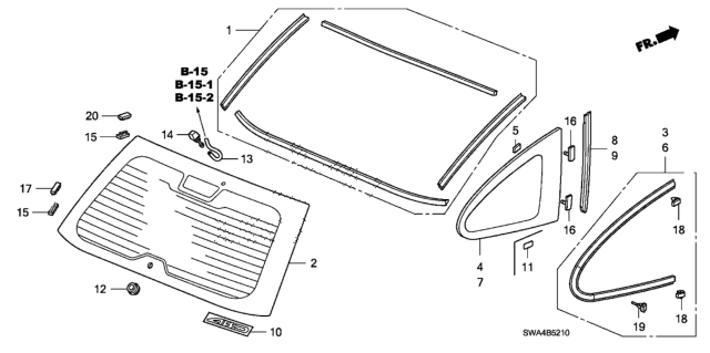 2010 Honda CR-V Rear Windshield - Quarter Windows Diagram