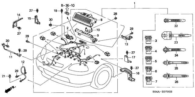 1998 Honda Civic Stay P, Engine Wire Harness Diagram for 32753-P2E-A00
