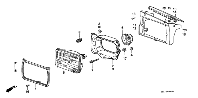 1988 Honda Accord 4 Door LX KA 5MT Headlight Diagram