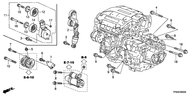 2010 Honda Crosstour 5 Door EXL (4WD) KA 5AT Alternator Bracket  - Tensioner (V6) Diagram