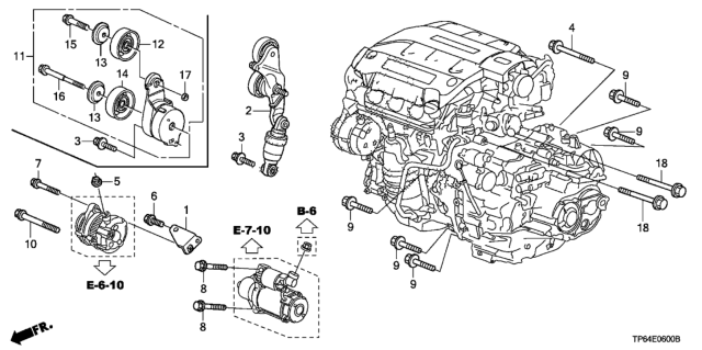 2010 Honda Crosstour Alternator Bracket  - Tensioner (V6) Diagram