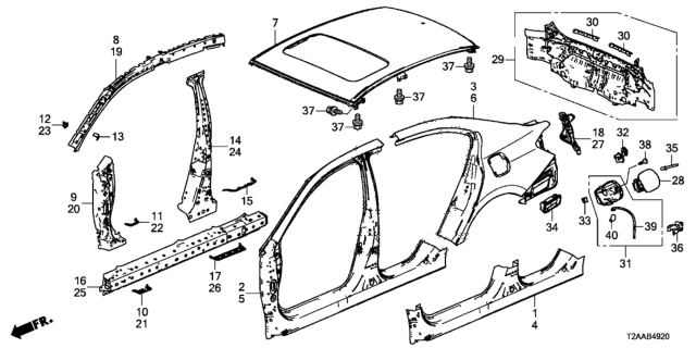 2017 Honda Accord 4 Door LX KA CVT Outer Panel - Rear Panel Diagram