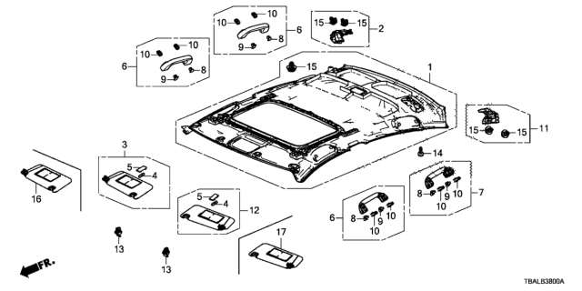 2020 Honda Civic 4 Door EX (TURBO) KA CVT Roof Lining (Sunroof) Diagram