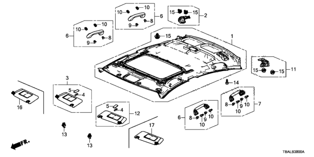 2020 Honda Civic LINING ASSY., ROOF *NH900L* (SUNROOF) (DEEP BLACK) Diagram for 83200-TBA-A62ZB