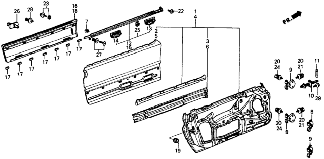 1987 Honda CRX 2 Door SI KA 5MT Door Panel Diagram