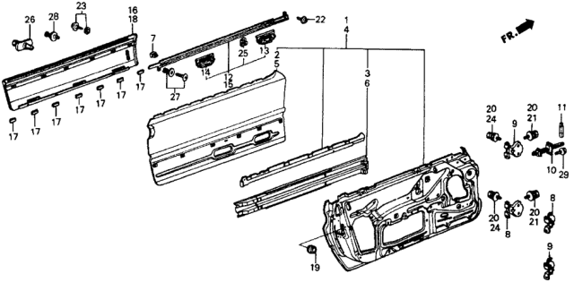 1985 Honda CRX Clip, Door Molding Diagram for 90654-SB2-000