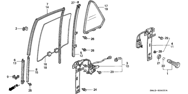 1993 Honda Accord Regulator Assembly, Right Rear Door Power Diagram for 72710-SM4-J01